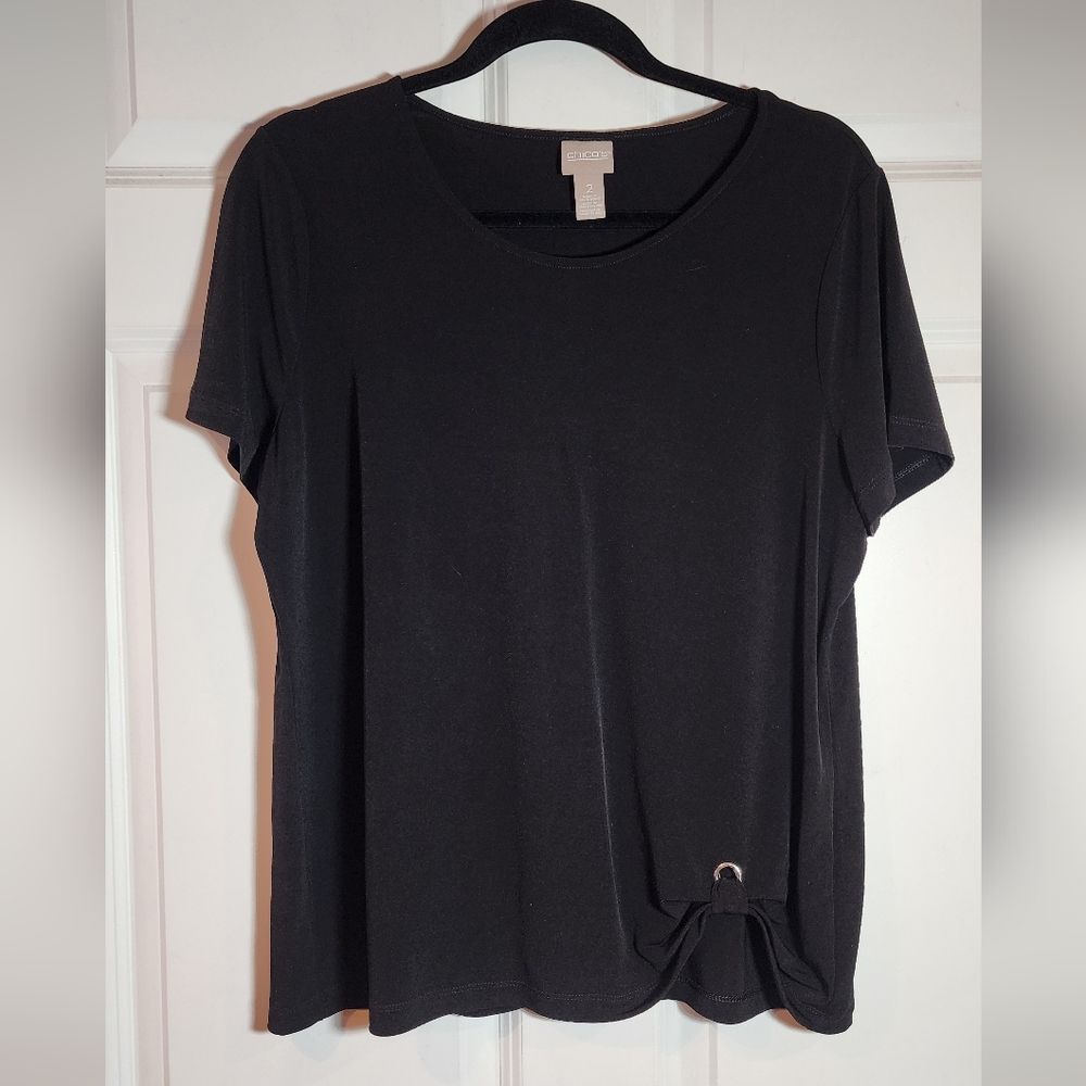 Chico's Stretchy Black Short Sleeve Blouse Large Chicos 2